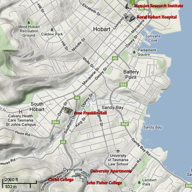 Map of Hobart City & Sandy Bay